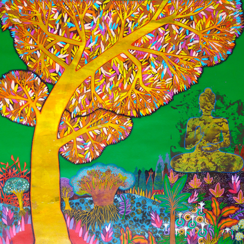 CM34 
Kalpavriksha - Buddha III 
Mixed media on canvas 
24 x 24 inches 
Unavailable (Can be commissioned)